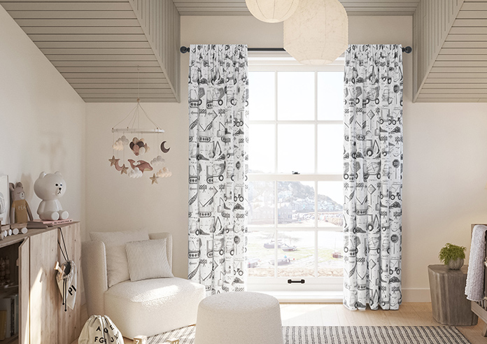 Tinker Town, Black And White - Made to Measure Curtains - Image 3